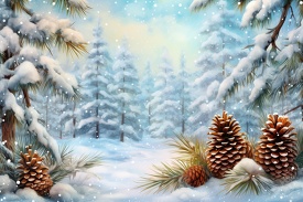 winter christmas background with snow fir branches