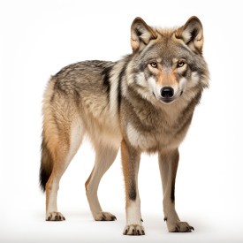 Wolf standing isolated on white background