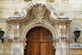 Wooden ornate doorway Valletta Malta