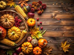 woven basket filled with pumpkins corn red berries and seasonal 