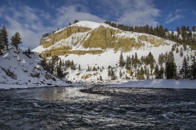 Yellowstone River near snow covered Tower Fall;
