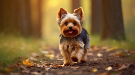 Yorkshire Terrier running on a dirt path