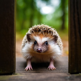 young hedgehog enters thru a door