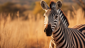 zebra standing in a national park in africa at sunset