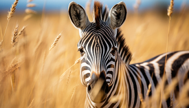 Zebra standing in tall dry brush in africa