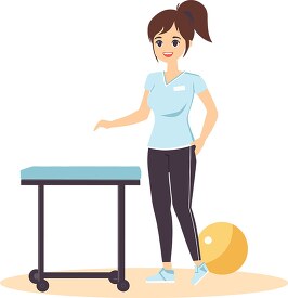 physical therapist stands ready by a treatment table
