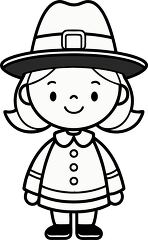 pilgrim girl black and white for coloring