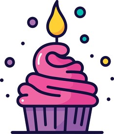 pink birthday cupcake with candle clip art