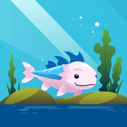 pink blue axolotl swimming under water