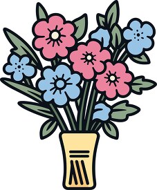 pink blue bouquet of flowers in a vase clip art