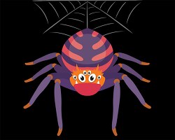 pink purple orange multi eyed spider hangs from web clipart