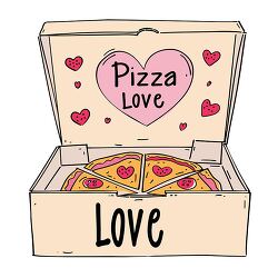 pizza box with Love Pizza Heart and a fresh pizza inside clipart