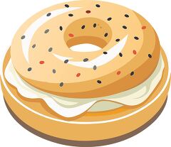 A plain bagel sliced and filled with smooth cream cheese, ideal for a simple breakfast - breakfast clipart