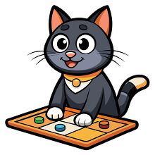 playful black cat enjoying a board game