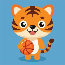 playful cartoon tiger happily carrying a basketball