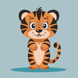 playful cartoon tiger sits smiling with wide eyes