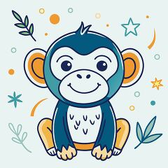 playful monkey is illustrated with a big smile