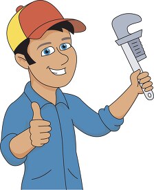 plumber holding pipe wrench tool clipart