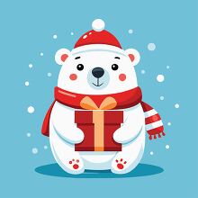 polar bear wrapped in a red scarf celebrating the holiday season