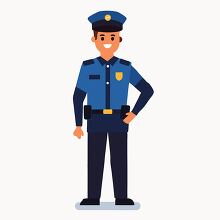 police officer in uniform and wears hat stands confidently