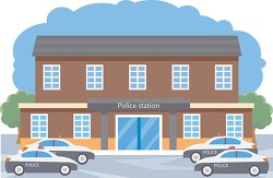 police station with police cars parked clipart