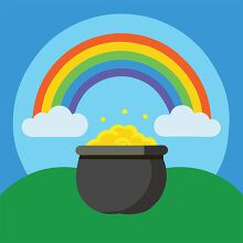 pot of gold under a colorful rainbow clipart