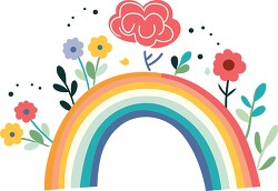 rainbow simple cartoon style covered with flowersl