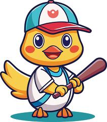 ready to play yellow duck in a baseball uniform and cap