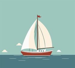 red and white sailboat on the water clipart