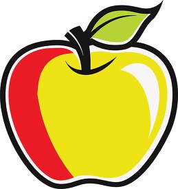 red and yellow apple graphic with green leaf and thick black outline