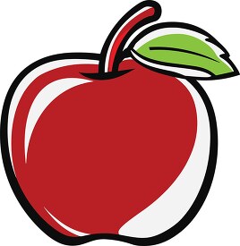red apple clip art with a contrasting green leaf and thick black outline