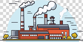 red factory buildings with smoke stacks and smoke