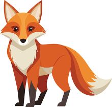 red fox standing with a large bushy tail flat design