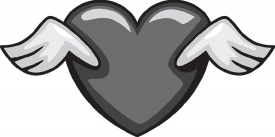 red heart with wings for valentines day gray color clipart