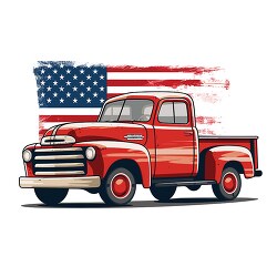 red vintage truck with a patriotic american flag clip art