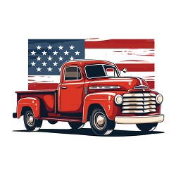 red vintage truck with an american flag in the background clip a