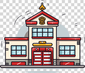 red white fire station with double door for fire engines