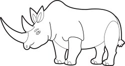 rhino cartoon character with long horns black outline clip art
