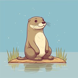 river otter sitting on mound in lake