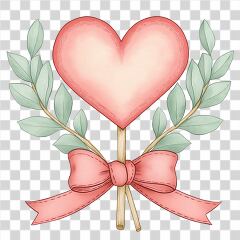 Romantic Heart With Leaves and Ribbon Illustration