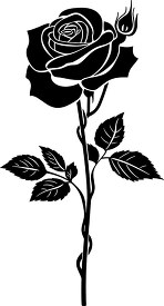 rose silhouette with detailed leaves and a bud