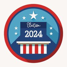 round badge with 2024 election text with stars and stripes