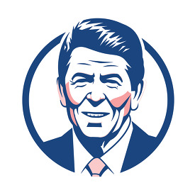 round blue icon of president ronald reagan