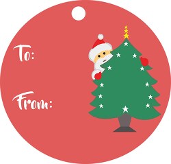 round gift tag with santa claus christmas tree clipart