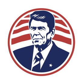 round icon with presiden president ronald reagan american flag b