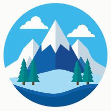 round vector design of winter mountains and trees