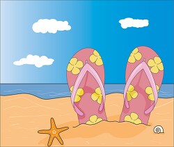 sandals on the beach sand near ocean