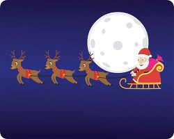 santa claus on sled with reindeers full moon christmas clipart 2
