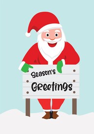 santa claus pointing to sign seasons greetings clipart