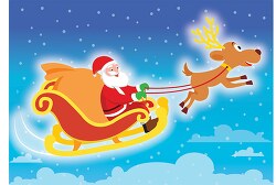 santa claus riding in sledge merry christmas clipart